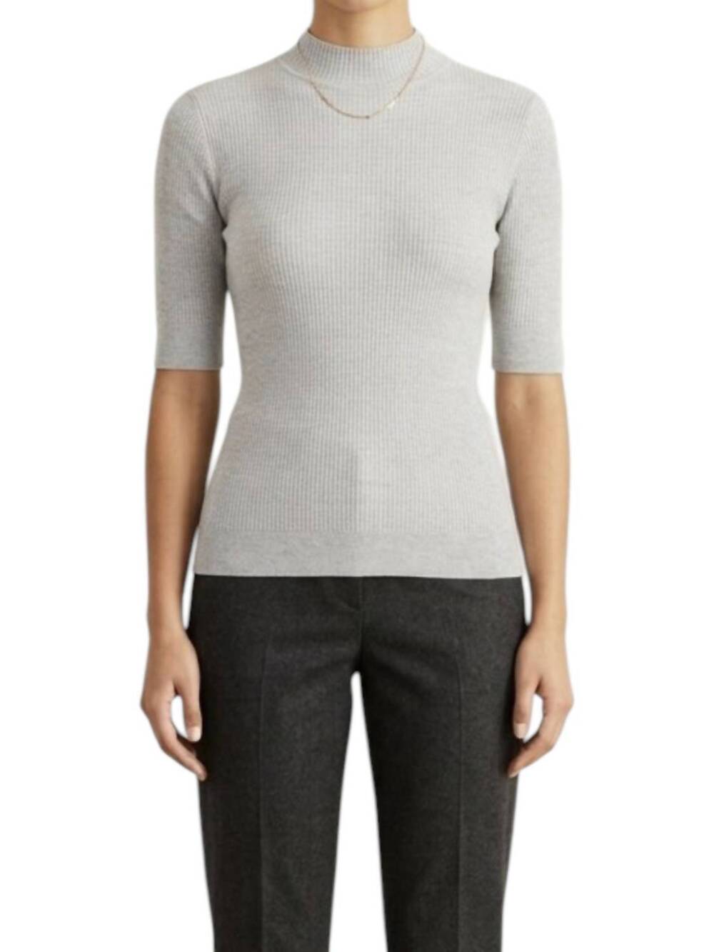 NEW BRUNELLO CUCINELLI ribbed cotton short sleeve shirt in grey/silver